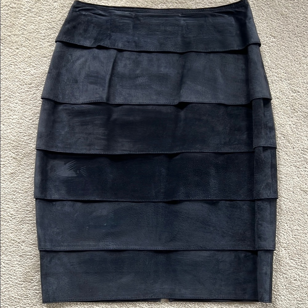 Genuine Suede Navy Tiered Skirt by DANIER ❤️‍🔥